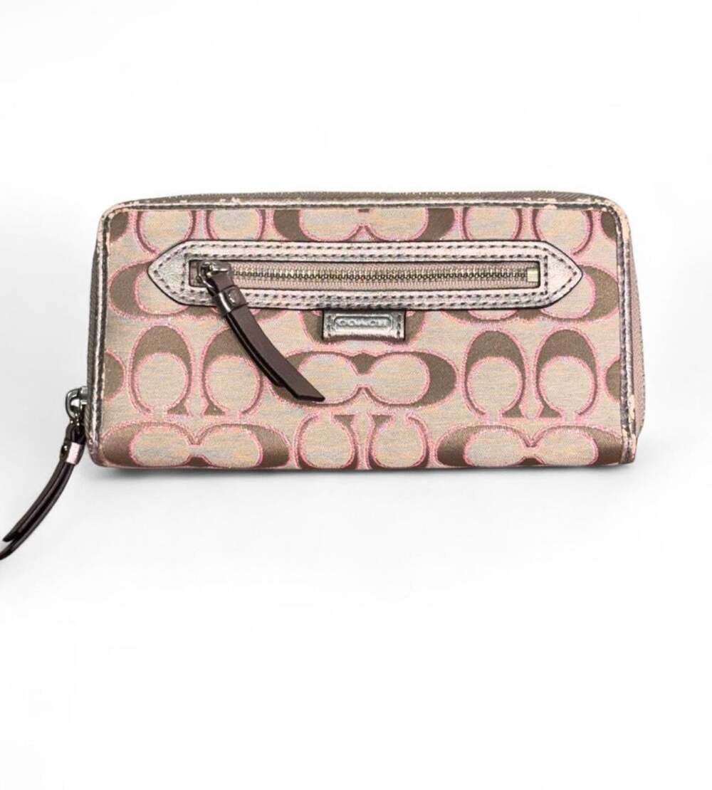 Coach Signature Canvas Zip Around Accordion Wallet with Front Pocket